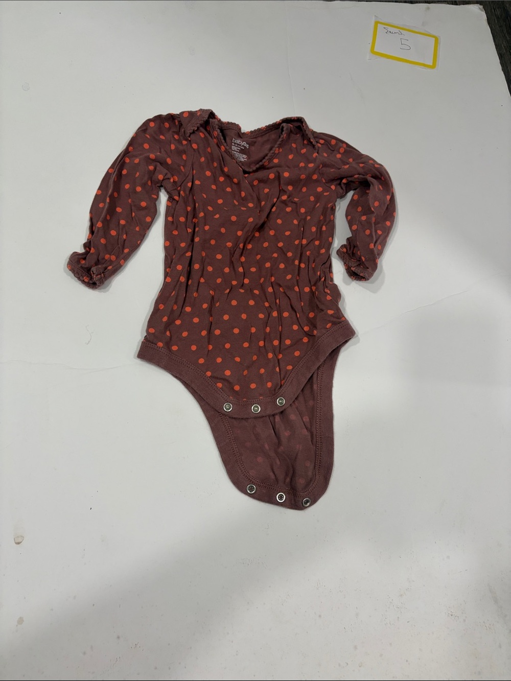 GAP Brown Long-Sleeve Polka Dot Bodysuit with Orange Dots